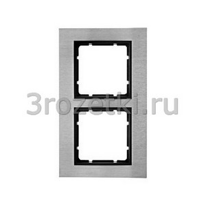 3rozetki.ru - Berker - B.7. - [10123606] Рамка 2 постовая металл, вертикальна вставка антрацитовая (нержавеющая сталь).