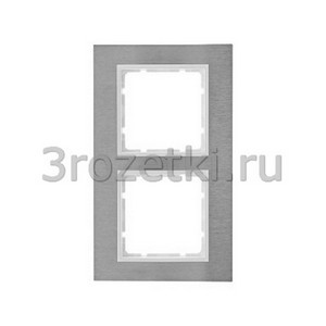 3rozetki.ru - Berker - B.7. - [10123609] Рамка 2 постовая металл, вертикальна вставка белая (нержавеющая сталь).