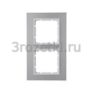 3rozetki.ru - Berker - B.7. - [10126914] Рамка 2 постовая металл, вертикальная/горизонтальная вставка белая (алюминий).