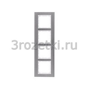 3rozetki.ru - Berker - B.7. - [10143609] Рамка 4 постовая металл, вертикальна вставка белая (нержавеющая сталь).