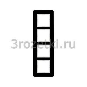 3rozetki.ru - Berker - Q.7. - [10146076] Рамка 4 постовая стекло, вертикальная/горизонтальная вставка чёрная (чёрный глянец).