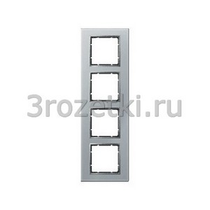 3rozetki.ru - Berker - B.7. - [10146414] Рамка 4 постовая стекло, вертикальная/горизонтальная вставка алюминиевая (алюминий).