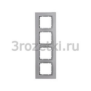 3rozetki.ru - Berker - B.7. - [10146424] Рамка 4 постовая пластик, вертикальная/горизонтальная вставка алюминиевая (алюминий матовый).
