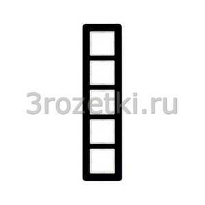 3rozetki.ru - Berker - Q.7. - [10156076] Рамка 5 постовая стекло, вертикальная/горизонтальная вставка чёрная (чёрный глянец).