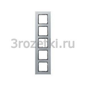 3rozetki.ru - Berker - B.7. - [10156414] Рамка 5 постовая стекло, вертикальная/горизонтальная вставка алюминиевая (алюминий).