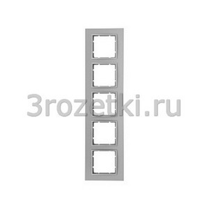 3rozetki.ru - Berker - B.7. - [10156424] Рамка 5 постовая пластик, вертикальная/горизонтальная вставка алюминиевая (алюминий матовый).