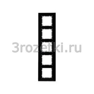 3rozetki.ru - Berker - B.7. - [10156616] Рамка 5 постовая стекло, вертикальная/горизонтальная вставка антрацитовая (чёрный).