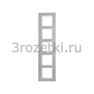 3rozetki.ru - Berker - B.7. - [10156914] Рамка 5 постовая металл, вертикальная/горизонтальная вставка белая (алюминий).