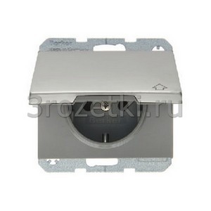 3rozetki.ru - Berker - K.5. - [47517104] Розетка SCHUKO с з/к, с крышкой (нержавеющая сталь).