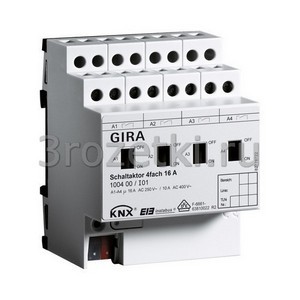 3rozetki.ru - Gira - [100400] Реле Instabus KNX/EIB, 4-канальное, с ручным управлением.