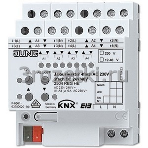 3rozetki.ru - Jung - [2504REGHE] KNX актуатор жалюзи 4 группы AC 110-230 В, 2 группы DC 12-48 В.