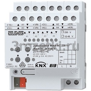 3rozetki.ru - Jung - [2514REGHE] KNX актуатор жалюзи 4 группы AC 110-230 В, 2 группы DC 12-48 В.