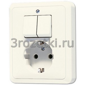 3rozetki.ru - Jung - [5575EU] SCHUKO®-розетка 16 A / 250 B ~ с двухклавишным выключателем 10 A / 250 B ~, Блестящий дуропласт (уст.