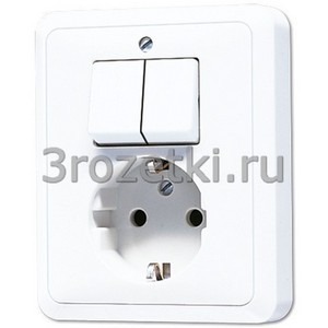 3rozetki.ru - Jung - [5575EUWW] SCHUKO®-розетка 16 A / 250 B ~ с двухклавишным выключателем 10 A / 250 B ~, Блестящий дуропласт (уст.