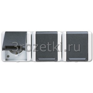 3rozetki.ru - Jung - [8230W] SCHUKO®-розетка 3-ная 16 A / 250 В ~, для горизонтальной установки, коробка 226 x 75 x 58 мм, 5 ввод.