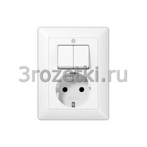 3rozetki.ru - Jung - [AS5575EUWW] SCHUKO®-розетка 16 A / 250 B ~ с двухклавишным выключателем 10 A / 250 B ~, Блестящий дуропласт (уст.