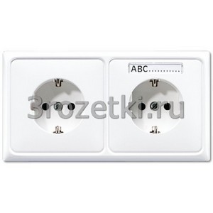 3rozetki.ru - Jung - [CD522NABFWW] Штепсельная розетка SCHUKO 16A 250V~ сдвоенная, с полем для надписи, термопласт, белая.