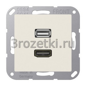 3rozetki.ru - Jung - [MAA1163] HDMI / USB 2.0, Термопласт (ударопрочный) блестящий, слоновая кость.