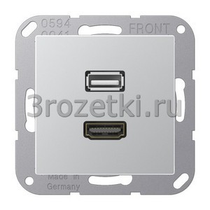 3rozetki.ru - Jung - [MAA1163AL] HDMI / USB 2.0, Термопласт (ударопрочный) лакиров., алюминий.