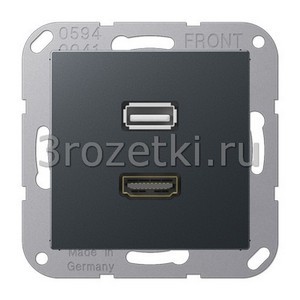 3rozetki.ru - Jung - [MAA1163ANM] HDMI / USB 2.0, Термопласт (ударопрочный) лакиров., матовый антрацит.