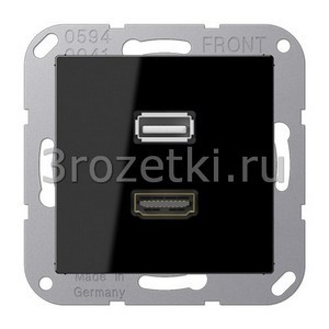 3rozetki.ru - Jung - [MAA1163SW] HDMI / USB 2.0, Термопласт (ударопрочный) блестящий, чёрный.