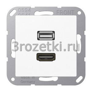 3rozetki.ru - Jung - [MAA1163WW] HDMI / USB 2.0, Термопласт (ударопрочный) блестящий, белый.