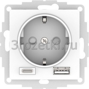 3rozetki.ru - Systeme Electric - AtlasDesign - [ATN000132] Розетка SCHUKO с з/к с USB A+C (белый).