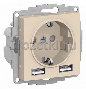 3rozetki.ru - Systeme Electric - AtlasDesign - [ATN000230] Розетка SCHUKO с з/к с USB A+A (слоновая кость).