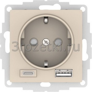 3rozetki.ru - Systeme Electric - AtlasDesign - [ATN000232] Розетка SCHUKO с з/к с USB A+C (слоновая кость).