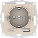 [ATN000232] Розетка SCHUKO с з/к с USB A+C (слоновая кость) <Systeme Electric-AtlasDesign>