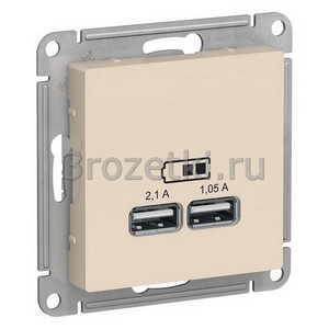 3rozetki.ru - Systeme Electric - AtlasDesign - [ATN000233] Розетка USB 2x1500mA (слоновая кость).