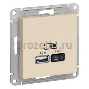 3rozetki.ru - Systeme Electric - AtlasDesign - [ATN000239] Розетка USB 2x1500mA (слоновая кость).