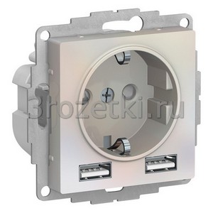 3rozetki.ru - Systeme Electric - AtlasDesign - [ATN000430] Розетка SCHUKO с з/к с USB A+A (жемчуг).