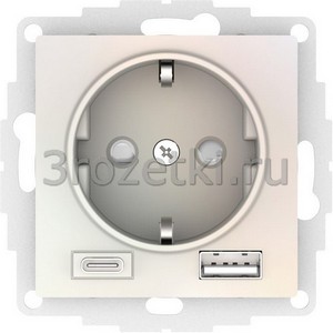 3rozetki.ru - Systeme Electric - AtlasDesign - [ATN000432] Розетка SCHUKO с з/к с USB A+C (жемчуг).