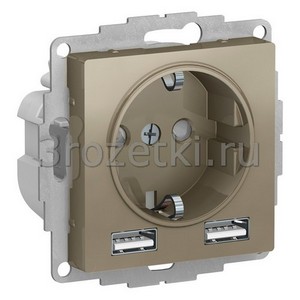 3rozetki.ru - Systeme Electric - AtlasDesign - [ATN000530] Розетка SCHUKO с з/к с USB A+A (шампань).