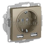 [ATN000530] Розетка SCHUKO с з/к с USB A+A (шампань) <Systeme Electric-AtlasDesign>