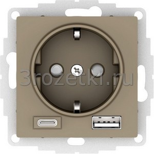 3rozetki.ru - Systeme Electric - AtlasDesign - [ATN000532] Розетка SCHUKO с з/к с USB A+C (шампань).