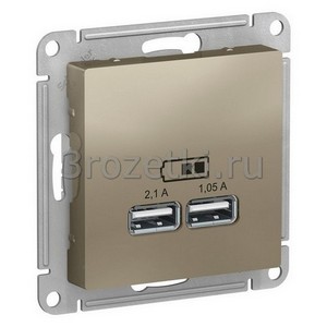 3rozetki.ru - Systeme Electric - AtlasDesign - [ATN000533] Розетка USB 2x1500mA (шампань).