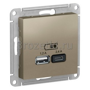 3rozetki.ru - Systeme Electric - AtlasDesign - [ATN000539] Розетка USB 2x1500mA (шампань).