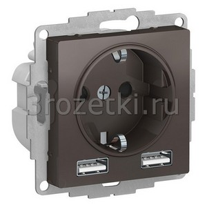 3rozetki.ru - Systeme Electric - AtlasDesign - [ATN000630] Розетка SCHUKO с з/к с USB A+A (мокко).