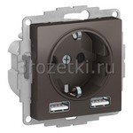 [ATN000630] Розетка SCHUKO с з/к с USB A+A (мокко) <Systeme Electric-AtlasDesign>