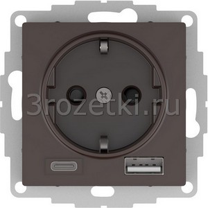 3rozetki.ru - Systeme Electric - AtlasDesign - [ATN000632] Розетка SCHUKO с з/к с USB A+C (мокко).