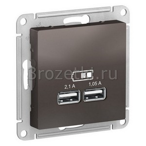 3rozetki.ru - Systeme Electric - AtlasDesign - [ATN000633] Розетка USB 2x1500mA (мокко).