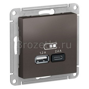 3rozetki.ru - Systeme Electric - AtlasDesign - [ATN000639] Розетка USB 2x1500mA (мокко).