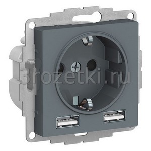 3rozetki.ru - Systeme Electric - AtlasDesign - [ATN000730] Розетка SCHUKO с з/к с USB A+A (грифель).