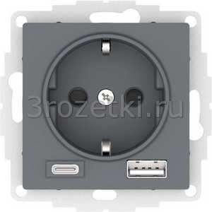 3rozetki.ru - Systeme Electric - AtlasDesign - [ATN000732] Розетка SCHUKO с з/к с USB A+C (грифель).