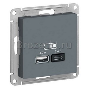 3rozetki.ru - Systeme Electric - AtlasDesign - [ATN000739] Розетка USB 2x1500mA (грифель).