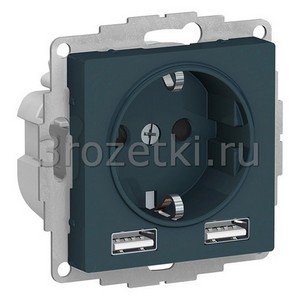 3rozetki.ru - Systeme Electric - AtlasDesign - [ATN000830] Розетка SCHUKO с з/к с USB A+A (изумруд).