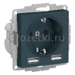 [ATN000830] Розетка SCHUKO с з/к с USB A+A (изумруд) <Systeme Electric-AtlasDesign>