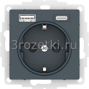 3rozetki.ru - Systeme Electric - AtlasDesign - [ATN000832] Розетка SCHUKO с з/к с USB A+C (изумруд).